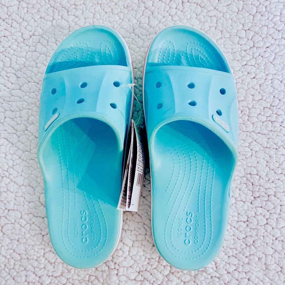 Crocs Teal Logo Slides